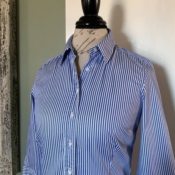 Pink THOMAS PINK JERMYN STREET LONDON 3/4 Sleeve Button Down - Blue/White Stripe - Picture 3 of 15